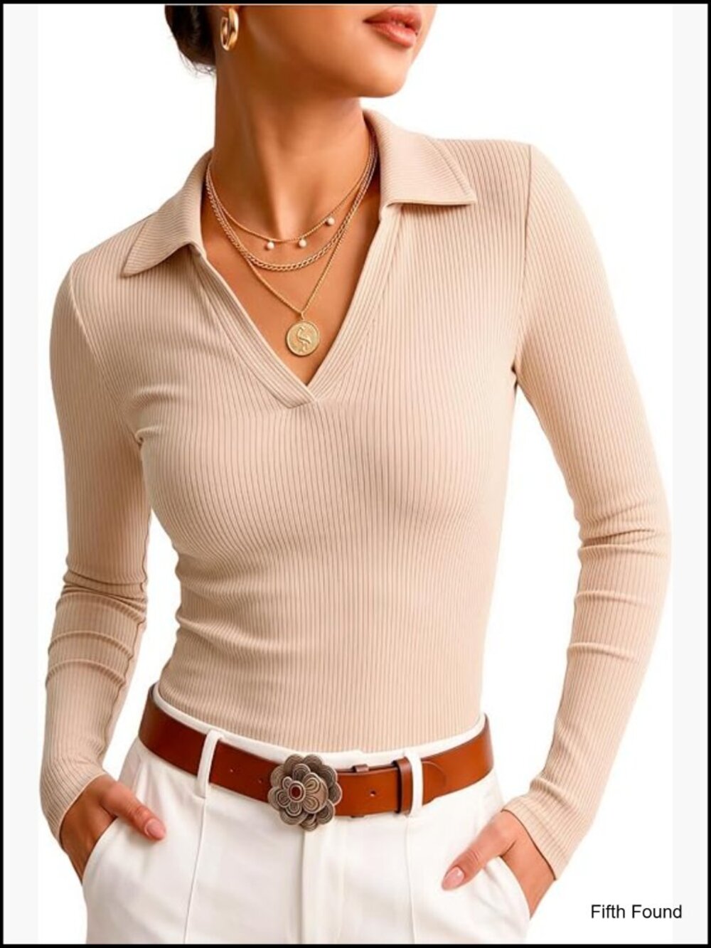 Long Sleeve V Neck Polo Shirt Slim Fit Business Casual Work Tops